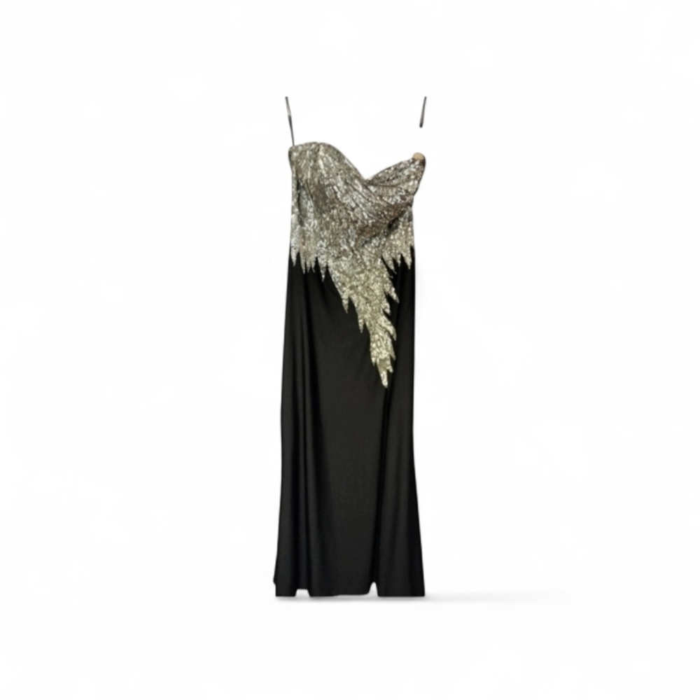Studio 17 Black and Gold Strapless Sequin Gown